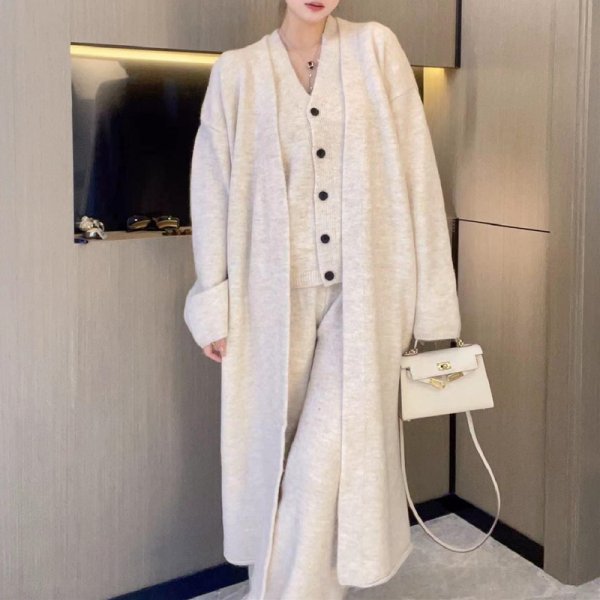 画像5: Women's Knit long cardigan& long pants & vest 3-piece set up  フレンチニットロングカーディガン＆ロングパンツ＆ベスト3点セットセットアップ (5)