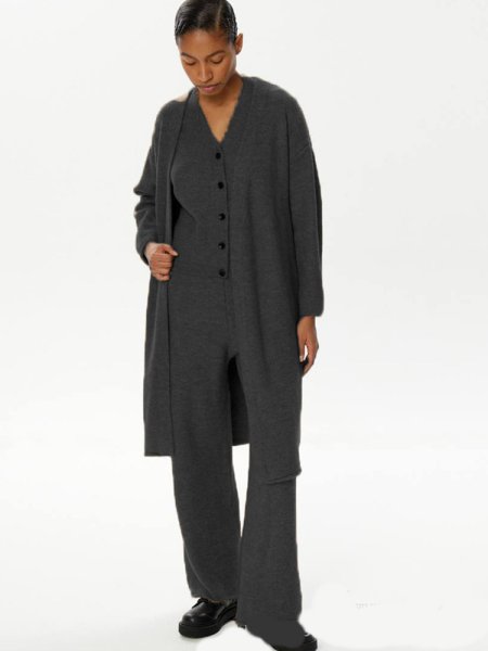 画像4: Women's Knit long cardigan& long pants & vest 3-piece set up  フレンチニットロングカーディガン＆ロングパンツ＆ベスト3点セットセットアップ (4)