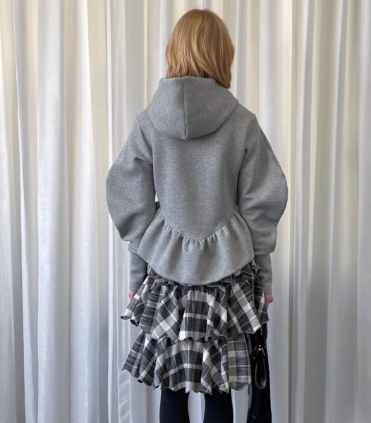 画像9: Ribbon tie ruffled hem hoodie　リボンネクタイ 裾フリル フーディ (9)