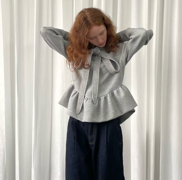 画像7: Ribbon tie ruffled hem hoodie　リボンネクタイ 裾フリル フーディ (7)