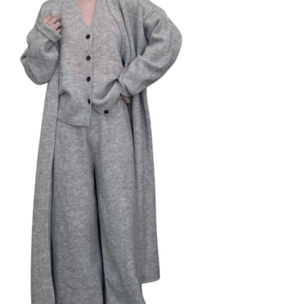 画像1: Women's Knit long cardigan& long pants & vest 3-piece set up  フレンチニットロングカーディガン＆ロングパンツ＆ベスト3点セットセットアップ (1)