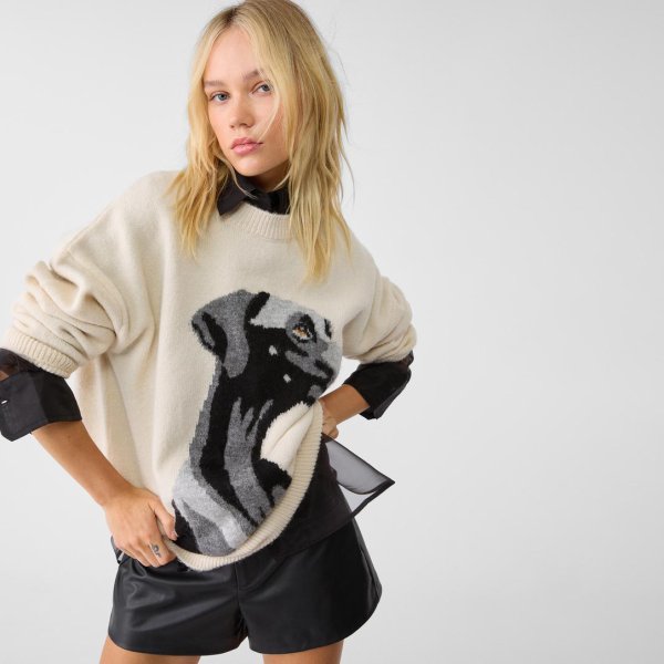 画像2: Dog knitted crew neck sweater knit　ドッグ犬柄編み込みクールネックセーターニット (2)