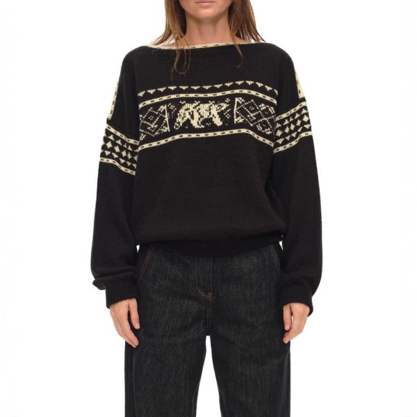 画像1: Snowflake knit off-shoulder sweater　オフショルダースノーホワイト編み込みセーター (1)