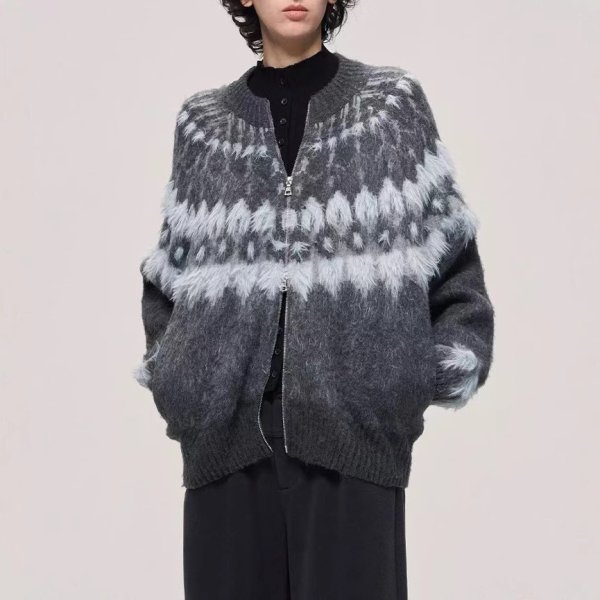 画像2: Double Zip Fair Isle Knit Cardigan Sweater　ユニセックス男女兼用ダブルジップフェアアイル ニットカーディガンセーター (2)