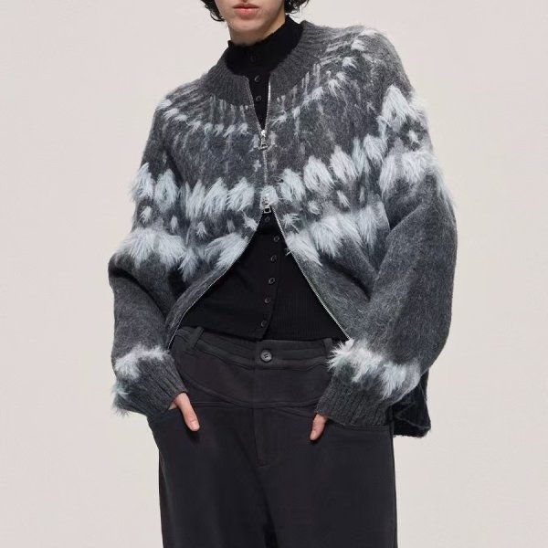 画像5: Double Zip Fair Isle Knit Cardigan Sweater　ユニセックス男女兼用ダブルジップフェアアイル ニットカーディガンセーター (5)