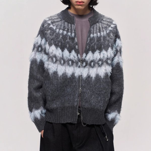 画像3: Double Zip Fair Isle Knit Cardigan Sweater　ユニセックス男女兼用ダブルジップフェアアイル ニットカーディガンセーター (3)