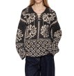 画像1: Polo collar jacquard pullover sweater　ユニセックス男女兼用 ポロカラージャガードプルオーバーセーターレースアップニットセーター (1)