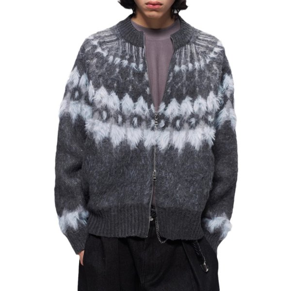 画像1: Double Zip Fair Isle Knit Cardigan Sweater　ユニセックス男女兼用ダブルジップフェアアイル ニットカーディガンセーター (1)