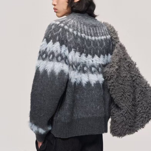 画像4: Double Zip Fair Isle Knit Cardigan Sweater　ユニセックス男女兼用ダブルジップフェアアイル ニットカーディガンセーター (4)