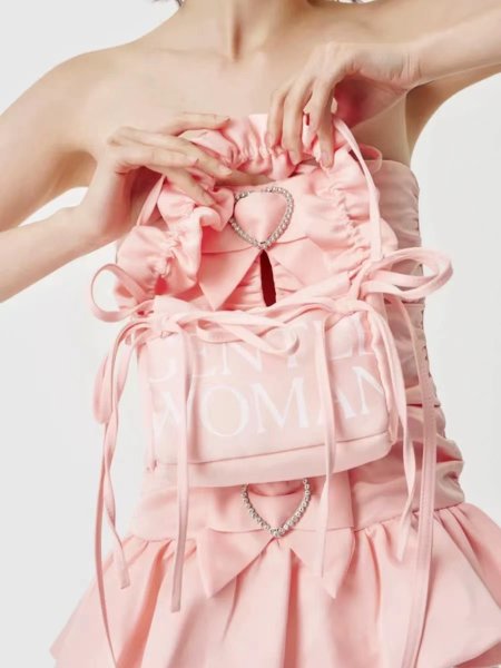 画像2: GentlewomanGirly tote shoulder crossbody bag with lace Dumpling bag handbag　　Gentlewomanレースダンプリングトートショルダークロスボディーバッグバッグ (2)