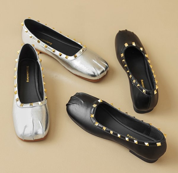 画像3: Round studded leather flat pumps shoes 　ラウンドトスタッズレザーフラットパンプス (3)