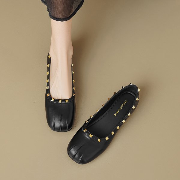 画像7: Round studded leather flat pumps shoes 　ラウンドトスタッズレザーフラットパンプス (7)