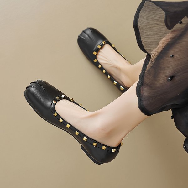 画像5: Round studded leather flat pumps shoes 　ラウンドトスタッズレザーフラットパンプス (5)