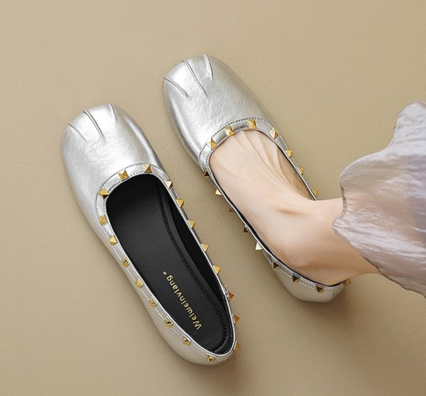 画像6: Round studded leather flat pumps shoes 　ラウンドトスタッズレザーフラットパンプス (6)