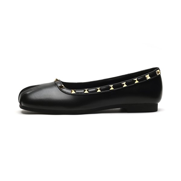 画像2: Round studded leather flat pumps shoes 　ラウンドトスタッズレザーフラットパンプス (2)