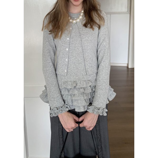 画像5: Ruffled Hem Twin Ensemble Set style　裾フリルツイーンアンサンブルスタイルカーディガンラウンドネックセット (5)