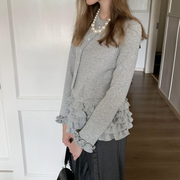 画像6: Ruffled Hem Twin Ensemble Set style　裾フリルツイーンアンサンブルスタイルカーディガンラウンドネックセット (6)
