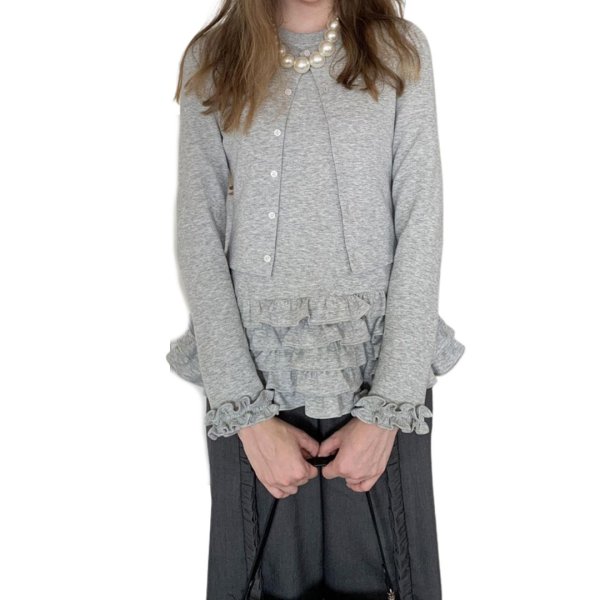 画像2: Ruffled Hem Twin Ensemble Set style　裾フリルツイーンアンサンブルスタイルカーディガンラウンドネックセット (2)