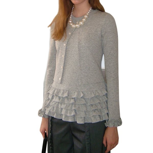 画像1: Ruffled Hem Twin Ensemble Set style　裾フリルツイーンアンサンブルスタイルカーディガンラウンドネックセット (1)
