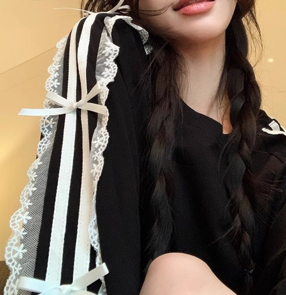 画像4: Lace stitch long sleeve T-shirt with ribbon　リボン付きレースステッチ長袖Tシャツ (4)