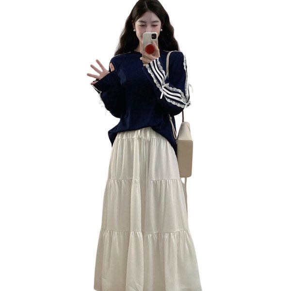 画像3: Lace stitch long sleeve T-shirt with ribbon　リボン付きレースステッチ長袖Tシャツ (3)