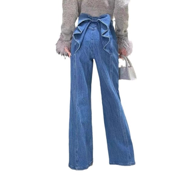 画像3: Back ribbon denim wide pants　バックリボン付デニムワイドストレートパンツ (3)