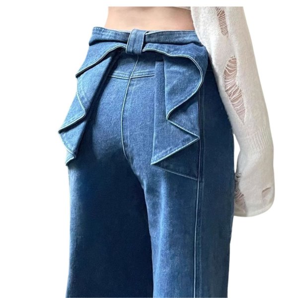 画像2: Back ribbon denim wide pants　バックリボン付デニムワイドストレートパンツ (2)