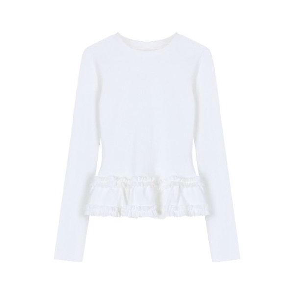 画像2: Ballet style slim fit long sleeve lace T-shirt　バレエスタイルスリムフィットラウンドネック長袖Tシャツ (2)