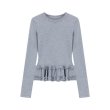 画像1: Ballet style slim fit long sleeve lace T-shirt　バレエスタイルスリムフィットラウンドネック長袖Tシャツ (1)