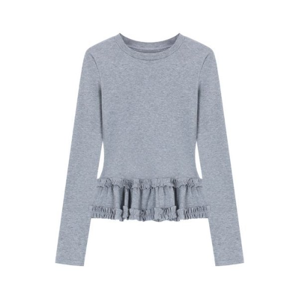 画像1: Ballet style slim fit long sleeve lace T-shirt　バレエスタイルスリムフィットラウンドネック長袖Tシャツ (1)