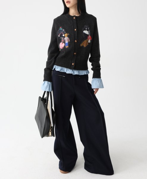 画像4: Round neck collage decorated knit cardigan　ラウンドネックコラージュデコレート装飾ニットカーディガン (4)