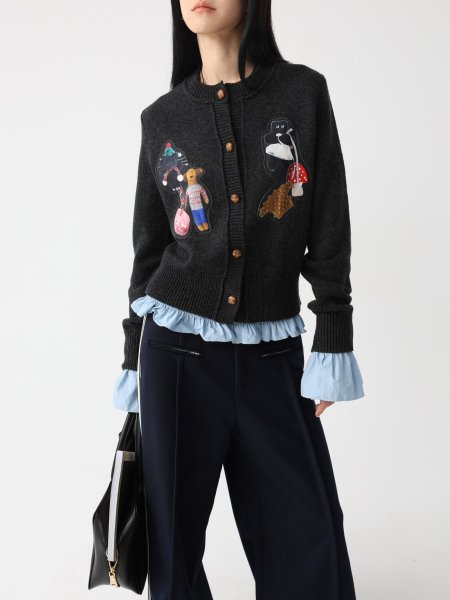 画像3: Round neck collage decorated knit cardigan　ラウンドネックコラージュデコレート装飾ニットカーディガン (3)