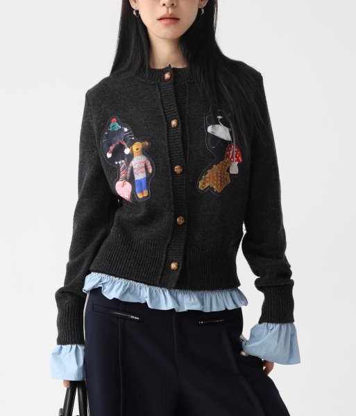 画像5: Round neck collage decorated knit cardigan　ラウンドネックコラージュデコレート装飾ニットカーディガン (5)