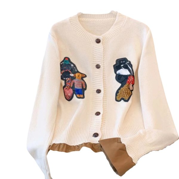 画像2: Round neck collage decorated knit cardigan　ラウンドネックコラージュデコレート装飾ニットカーディガン (2)