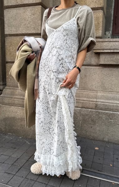 画像3: Women's French niche layered versatile side slit lace suspender dress One piece　レイヤード多用途サイドスリットレースサスペンダードレスドレスワンピース (3)