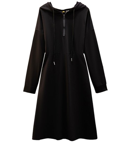 画像2: Women's Half Zip Hood Waistband Flared Dress One piece　ハーフジップフーディウエストマークフレアースウェットドレスワンピース (2)