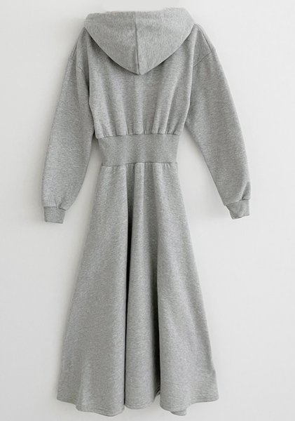 画像3: Women's Half Zip Hood Waistband Flared Dress One piece　ハーフジップフーディウエストマークフレアースウェットドレスワンピース (3)