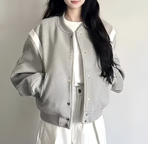 画像4: Women's Stylish grey stadium jumper jacket blouson　スタイリッシュグレースタジアムジャンパー ジャケットブルゾン (4)