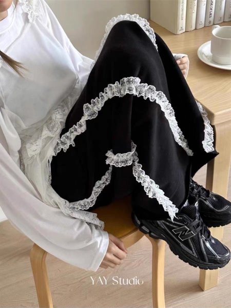 画像5: Women's Mid-length lace sweat skirt　レース付きミドル丈スエットスカート (5)