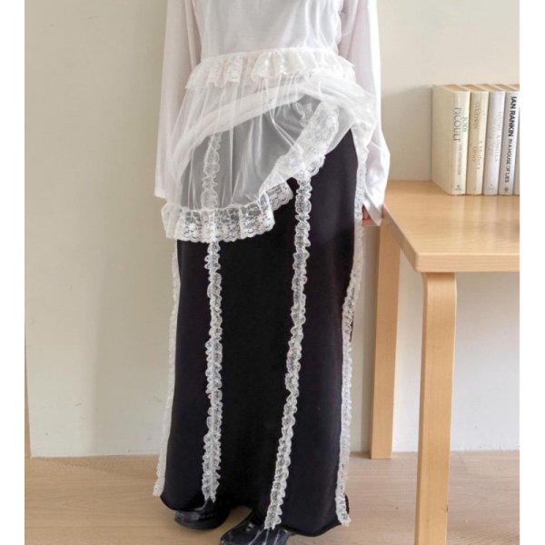 画像6: Women's Mid-length lace sweat skirt　レース付きミドル丈スエットスカート (6)
