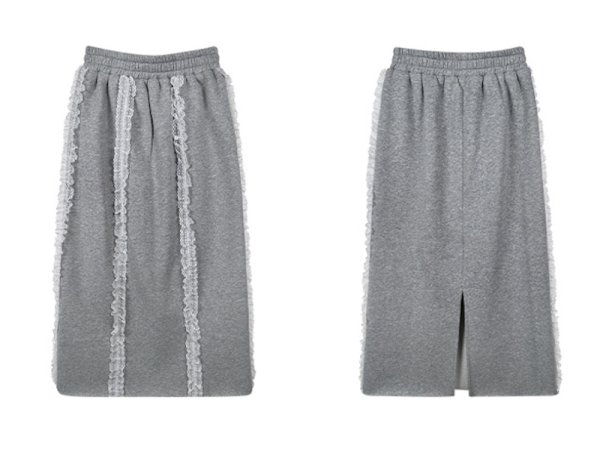 画像7: Women's Mid-length lace sweat skirt　レース付きミドル丈スエットスカート (7)