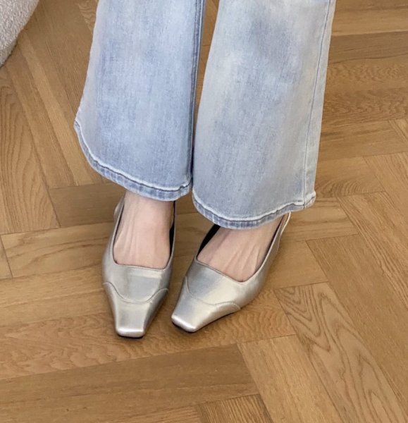 画像6: Leather square toe low heel back belt pumps shoes   　レザースクエアトゥローヒールバックベルトパンプスシューズ (6)