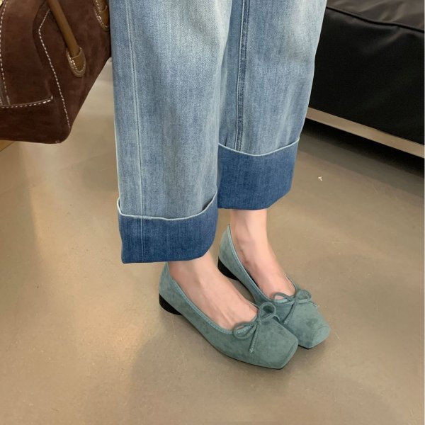 画像6: Square head with ribbon French flat ballet shoes   　リボン付きフラットパンプスバレリーナシューズ (6)