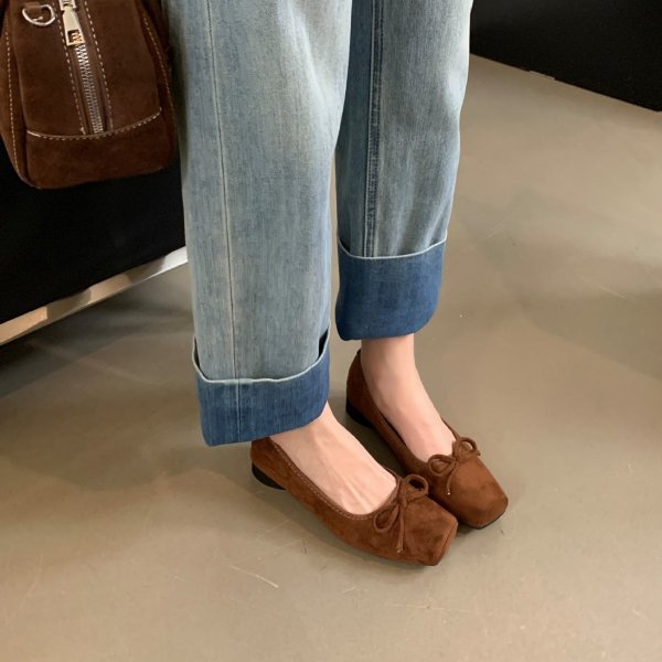 画像8: Square head with ribbon French flat ballet shoes   　リボン付きフラットパンプスバレリーナシューズ (8)