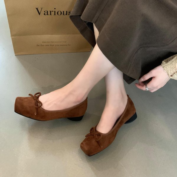 画像9: Square head with ribbon French flat ballet shoes   　リボン付きフラットパンプスバレリーナシューズ (9)