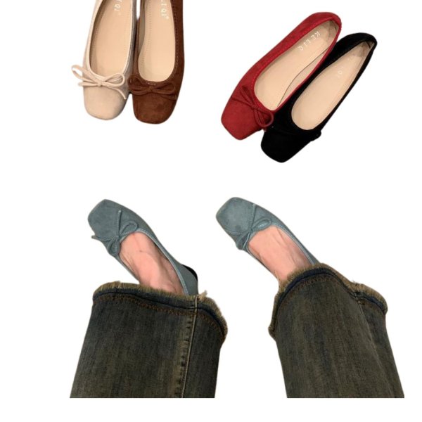画像2: Square head with ribbon French flat ballet shoes   　リボン付きフラットパンプスバレリーナシューズ (2)