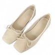 画像1: Square head with ribbon French flat ballet shoes   　リボン付きフラットパンプスバレリーナシューズ (1)