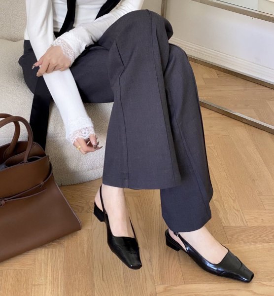 画像5: Leather square toe low heel back belt pumps shoes   　レザースクエアトゥローヒールバックベルトパンプスシューズ (5)