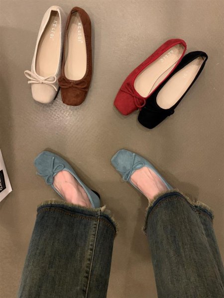 画像3: Square head with ribbon French flat ballet shoes   　リボン付きフラットパンプスバレリーナシューズ (3)