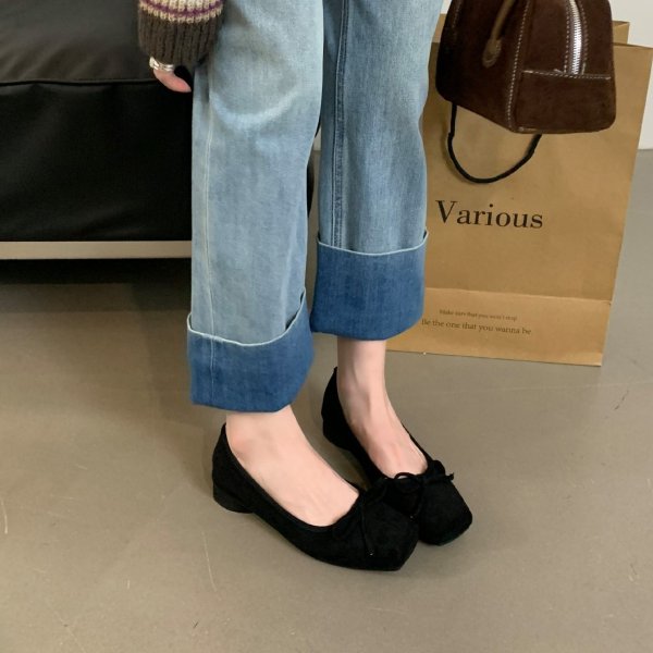 画像7: Square head with ribbon French flat ballet shoes   　リボン付きフラットパンプスバレリーナシューズ (7)
